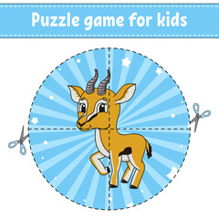 Cut and play. Round puzzle. Logic puzzle for kids. Activity page. Cutting practice for preschool. cartoon character. Vector illustration.