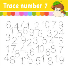 Trace number . Handwriting practice. Learning numbers for kids. Education developing worksheet. Activity page. Vector illustration.