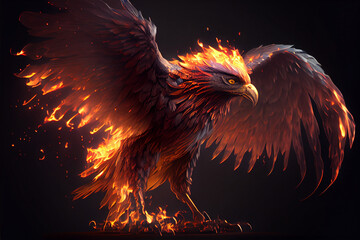 Phoenix Bird Phoenix Vogel griechische Mythologie mit Flammen Illustration Generative AI