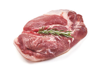 Raw pork neck, isolated on white background.