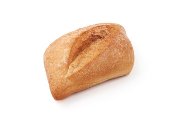 Freshly baked wheat flour bread, homemade buns, isolated on white background.