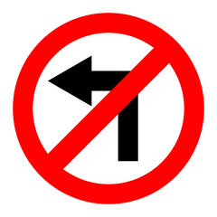 No Left Turn Road Sign on Transparent Background