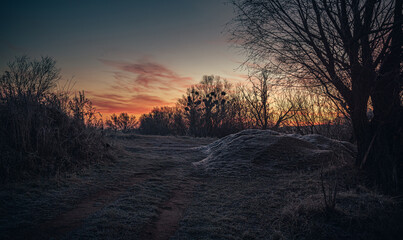 Winter sunrise on river