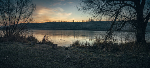 Winter sunrise on river