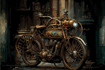 Fototapeta na wymiar Steampunk victorian era motorcycle