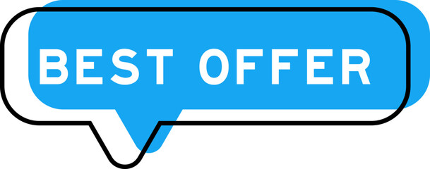 Speech banner and blue shade with word best offer on white background