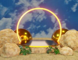 3D Realistic Product Display Podium in The Desert - 557904975