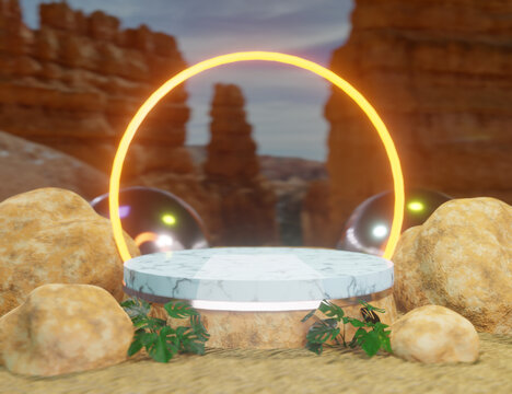 3D Realistic Product Display Podium in The Desert