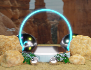 3D Realistic Product Display Podium in The Desert - 557905311