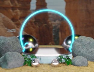 3D Realistic Product Display Podium in The Desert - 557905387