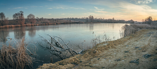 Winter sunrise on river