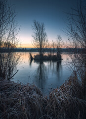 Winter sunrise on river