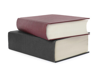 Stack of hardcover books isolated on white background