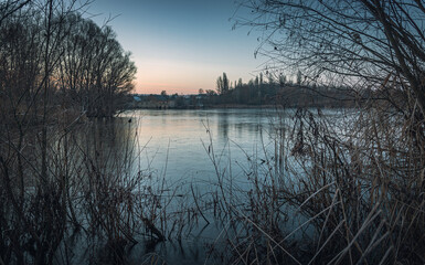 Winter sunrise on river