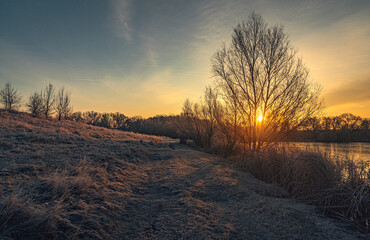 Winter sunrise on river