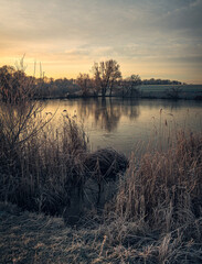 Winter sunrise on river