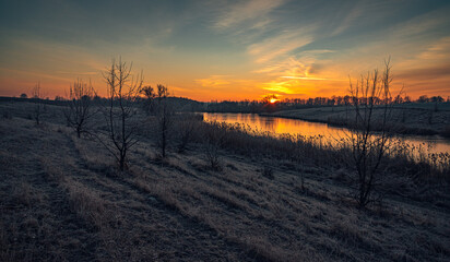 Winter sunrise on river