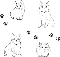 猫の線画スケッチ風ベクターイラストセット