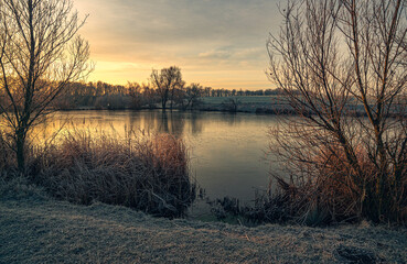 Winter sunrise on river