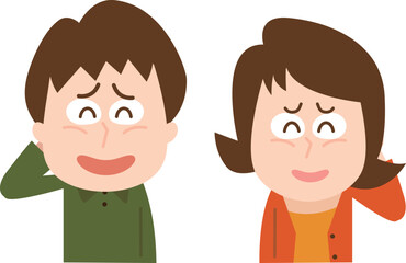 人物照れ笑いをする男女