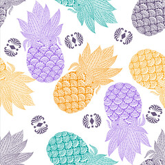 seamless pattern with pineapple hand drawn doodle illustration
