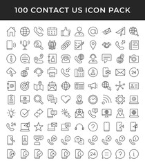 Contact Us line icons collection. UI web icons set in a flat design. Outline icons pack