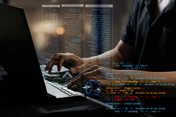 programmer working on  database programming code, software coding concept