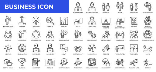 Business line icons collection. UI web icons set in a flat design. Outline icons pack
