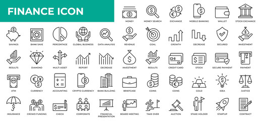 Finance line icons collection. UI web icons set in a flat design. Outline icons pack