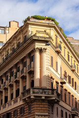 Fototapeta na wymiar Old Historic Streets in Downtown Rome, Italy. Apartment Buildings Exterior