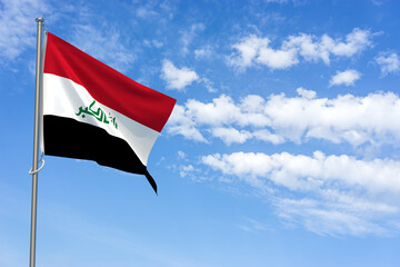 Republic of Iraq Flag Over Blue Sky Background. 3D Illustration
