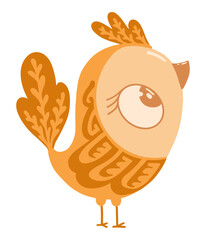 bird doodle colored orange character fantastic icon sketch isolated on white background sparrow with patterns stylized illustration vector hand drawn