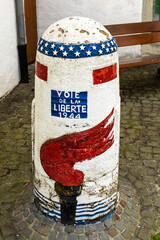 Historical liberation route marker for allied advance in world war 2 at the castle in Clervaux, Luxembourg 