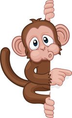 Monkey Cartoon Character Animal Pointing At Sign
