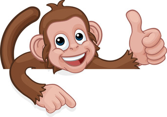 Monkey Cartoon Animal Pointing Thumbs Up Sign © Christos Georghiou