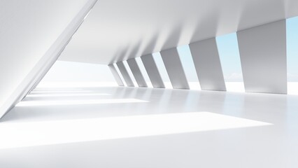 Futuristic interior background white tunnel 3d render