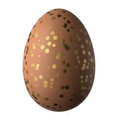 Easter egg is brown with gold circles painted on the egg. Brown Easter egg. Isolated on a white background. 3d render.