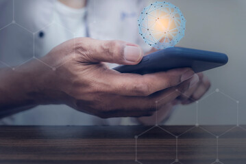 Business man using smartphone mobile on blurred background