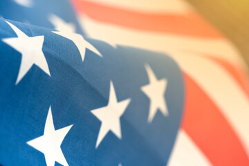 Independence Day. An American flag waving in the wind. Close-up