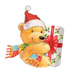 Christmas designs in painting with characters and presents.