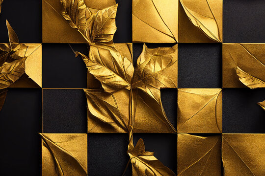 Black And Golden Pattern With Golden Leaves In The Style Of The 1920s