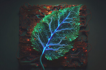 Leaf Integrated Into Circuit Board - Generative AI