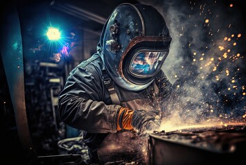 illustration of welder is welding metal , industry them bokeh and sparkle background	
 - obrazy, fototapety, plakaty