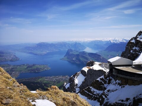 VIEW FROM THE HEIGHTS OF LAKE BETWEEN MOUNTAINS