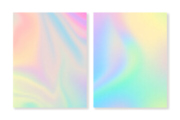 Set of 2 vector gradient backgrounds with holographic effect. For brochures, booklets, posters, , wallpapers, branding, business cards, social media and other projects. Vector, can be used for web and