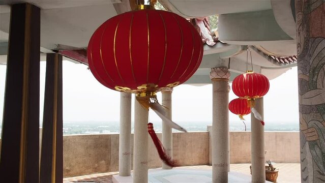 Chinese paper lanterns hanging in a temple 