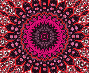 Tribal Aztec Ornamental Ethnic Circle Pattern In Red, Violet And Pink Color