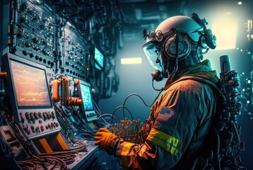 illustration of a engineer staff working in control center in industry factory