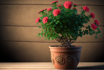 illustration  of pink rose tree in pot