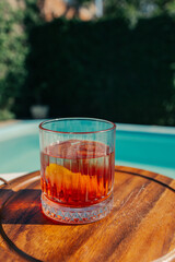 glass of drink negroni on the table